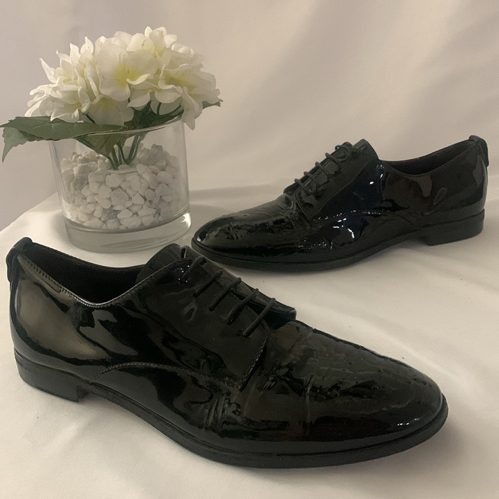 AGL Shiny Patent Leather Lace Up Oxfords Loafers - Picture 13 of 13